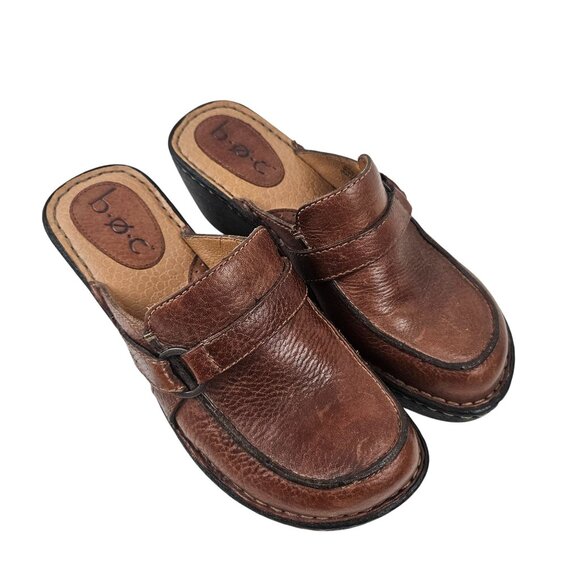 Born B O C Clogs Womens Size 7M Brown Leather Slip On Comfort Mules Shoes - Picture 1 of 10